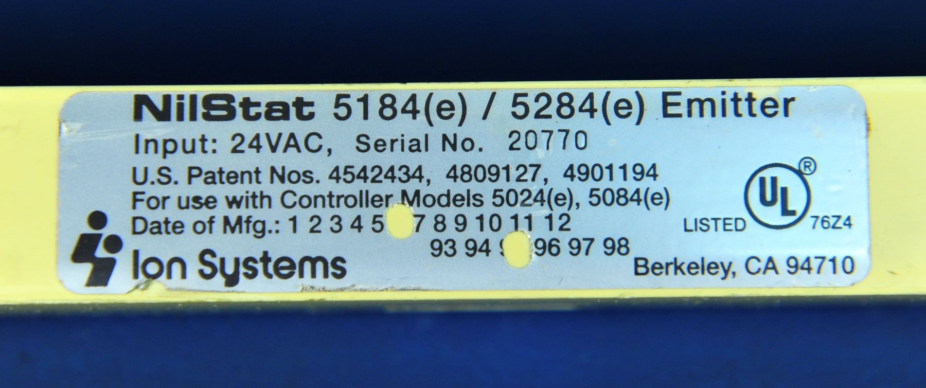 555 ION SYSTEMS NILSTAT FLOWBAR IONIZER EMITTER 5284E | eBay